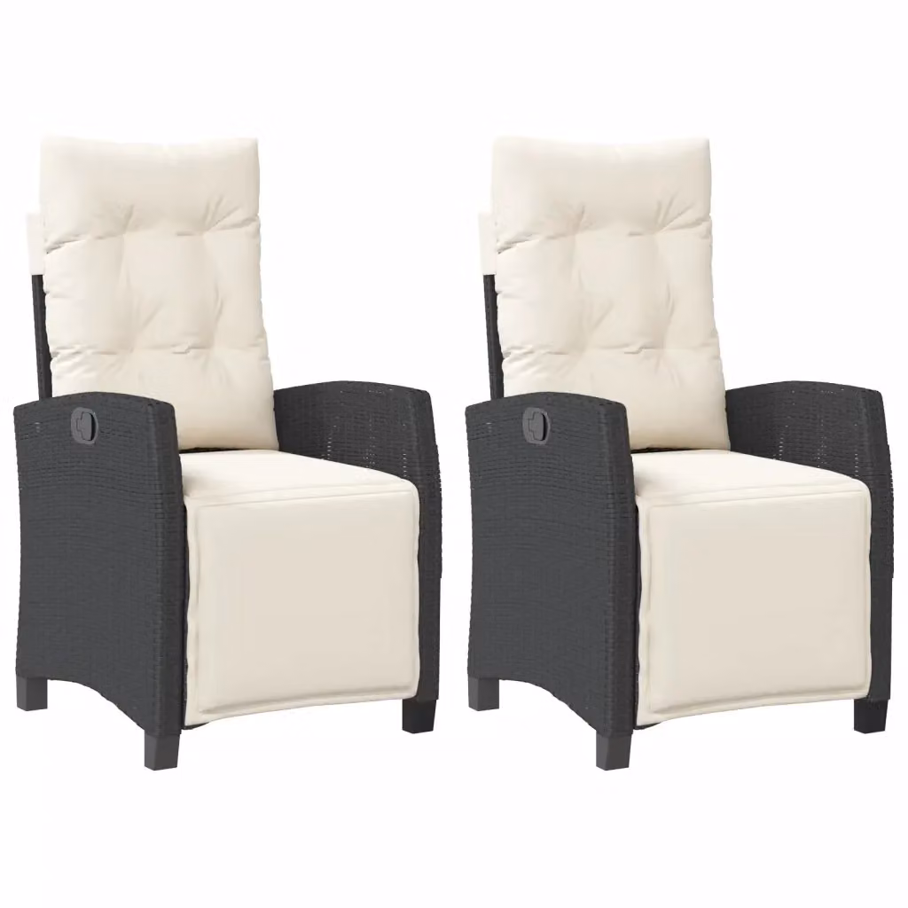 Set di 2 sedie da giardino reclinabili vidaXL con poggiapiedi, struttura in metallo e rattan con tessuto resistente ai raggi UV, bianco e nero – 2