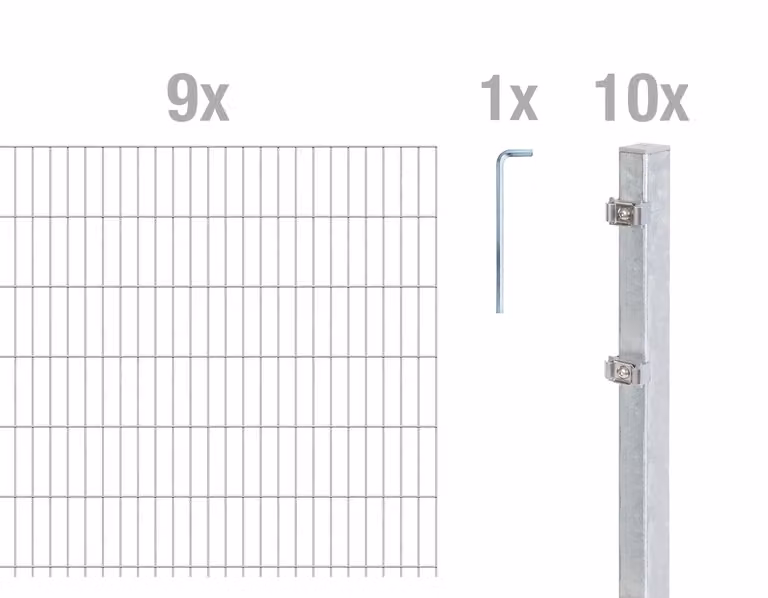 Alberts 669720 Recinzione a doppia rete metallica come set completo di 20 pezzi, zincato a caldo, altezza 83 cm, lunghezza 22,5 m
