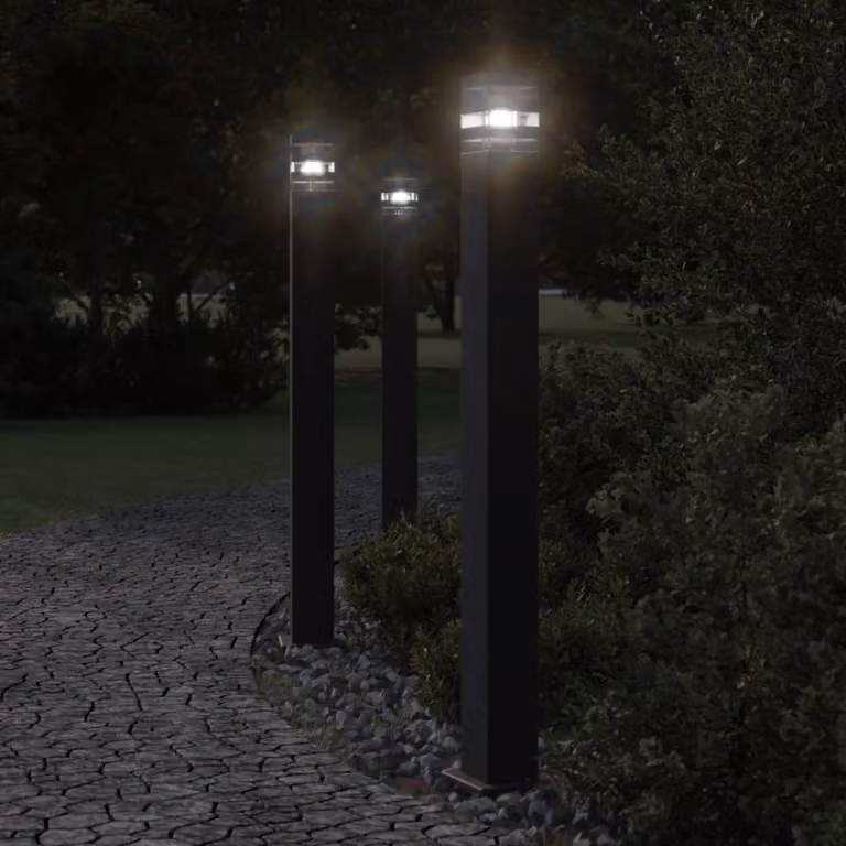 vidaXL Lampada da terra per esterni con sensore di movimento in alluminio e plastica, colore nero, Altezza: 110 cm