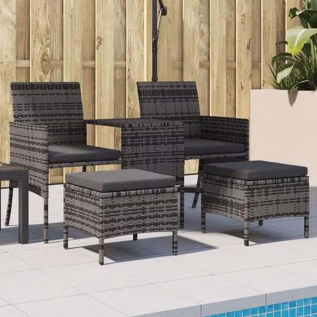 Divano da Giardino a 2 Posti Tavolino e Pouf Polyrattan Grigio 313593