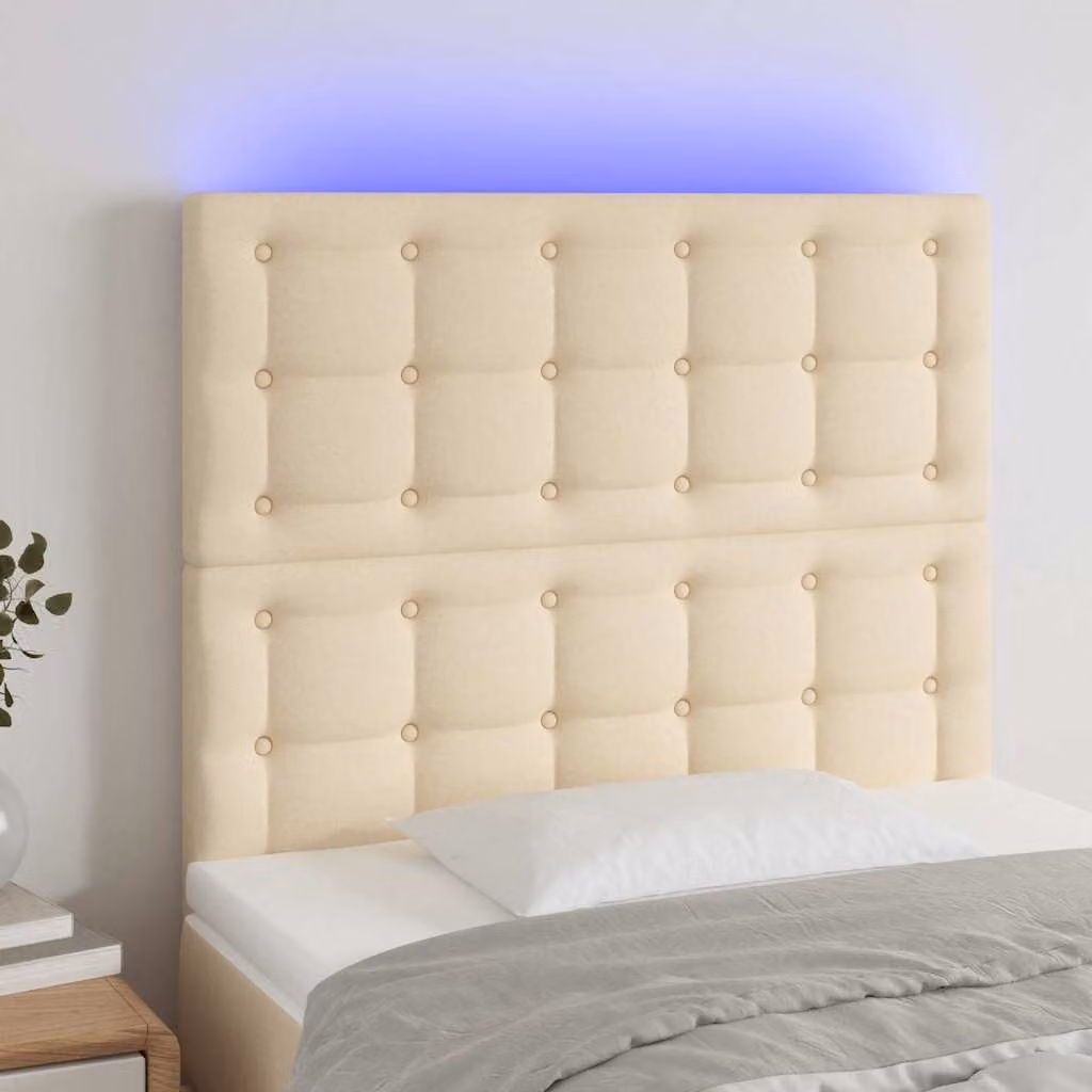 Testiera per letto vidaXL in tessuto beige con illuminazione LED integrata e porta di ricarica USB, L/P/H: 80 x 5 x 118/128 cm