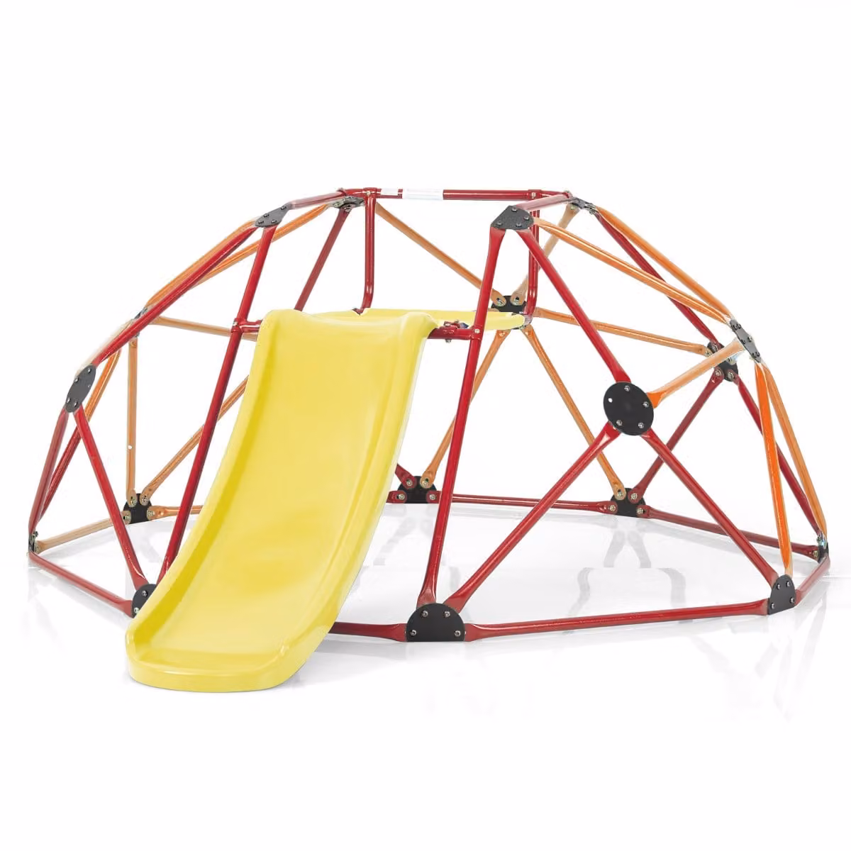 Costway Set da gioco con cupola di arrampicata e scivolo per bambini, Rosso e Arancione, Capacità di carico 180 kg