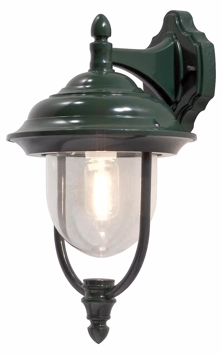 Lampada da parete esterna, dimensioni 24x29x46 cm, 1 lampadina da 75W, grado di protezione IP43, alluminio verde