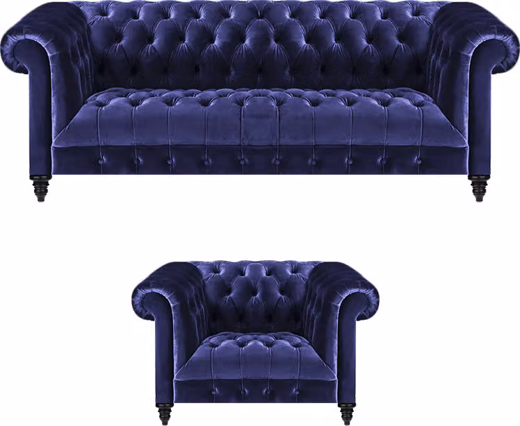 Chesterfield Sessel Luxus Polster Sofa Couch Dreisitze Sitz Garnitur Textil