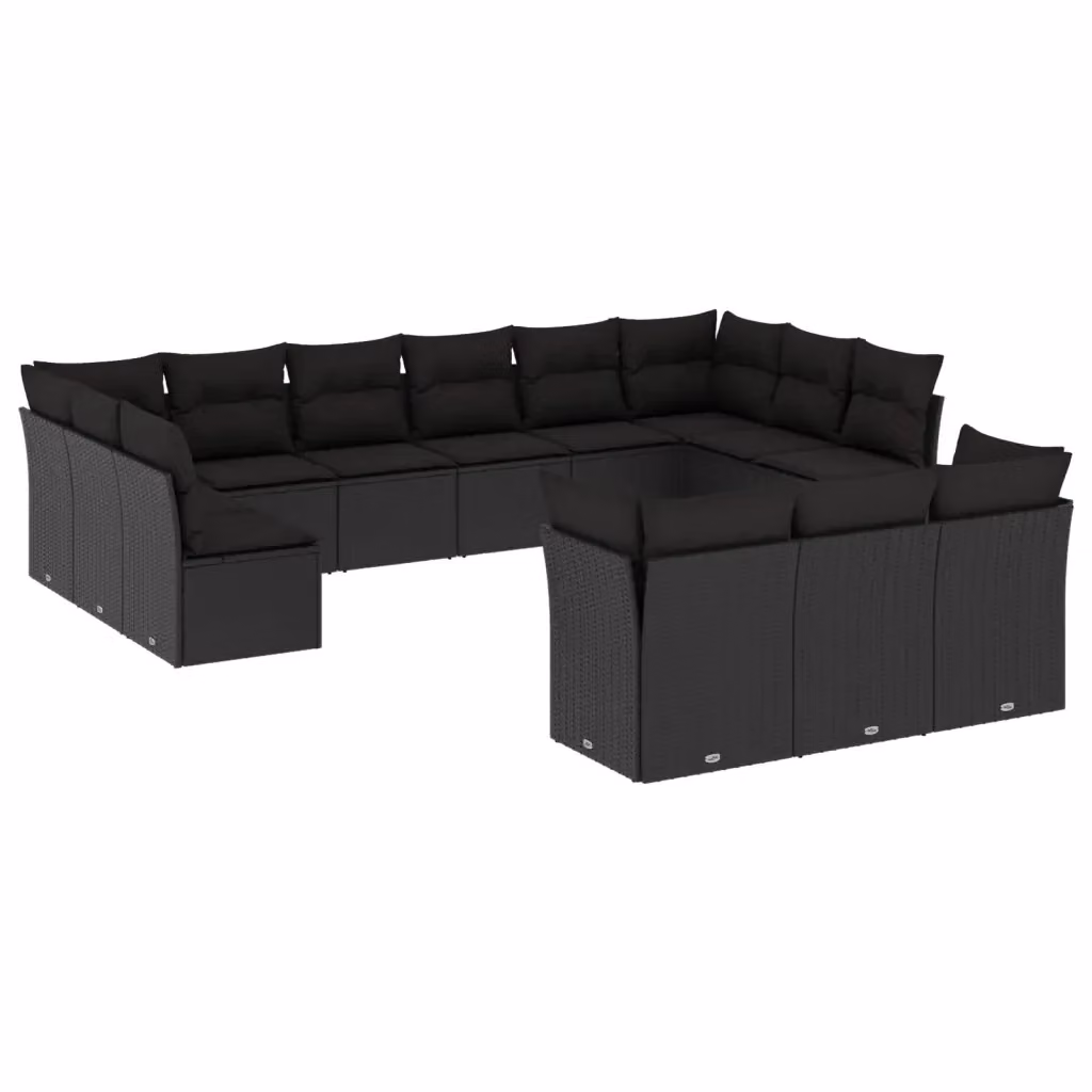 Set di Divani da Giardino VIDAXL a Forma di U in Polyrattan Nero con 13 Pezzi e Cuscini – 2