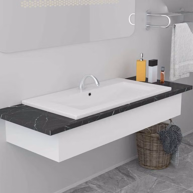 The Living Store Lavabo da incasso 91x39,5x18,5 cm in Vetroceramica bianca