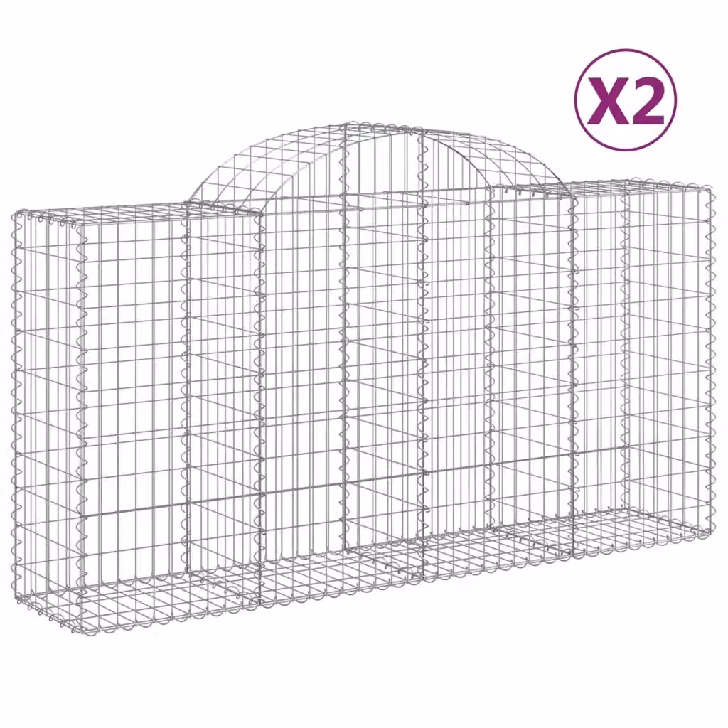 Set di 2 Cesti Gabbioni ad Arco vidaXL in Acciaio Zincato Argento L: 200 cm, P: 50 cm, H: 100-120 cm – 2