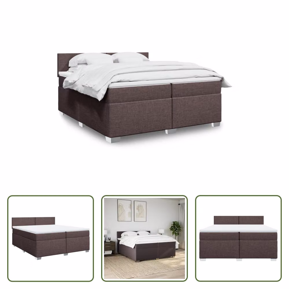 The Living Store Letto a molle con materasso marrone scuro 200x200 cm in tessuto