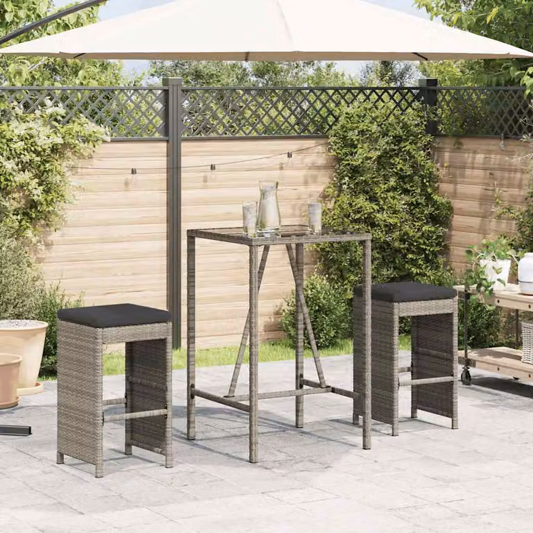 Set di 2 sgabelli da bar vidaXL in polyrattan grigio con cuscini rimovibili
