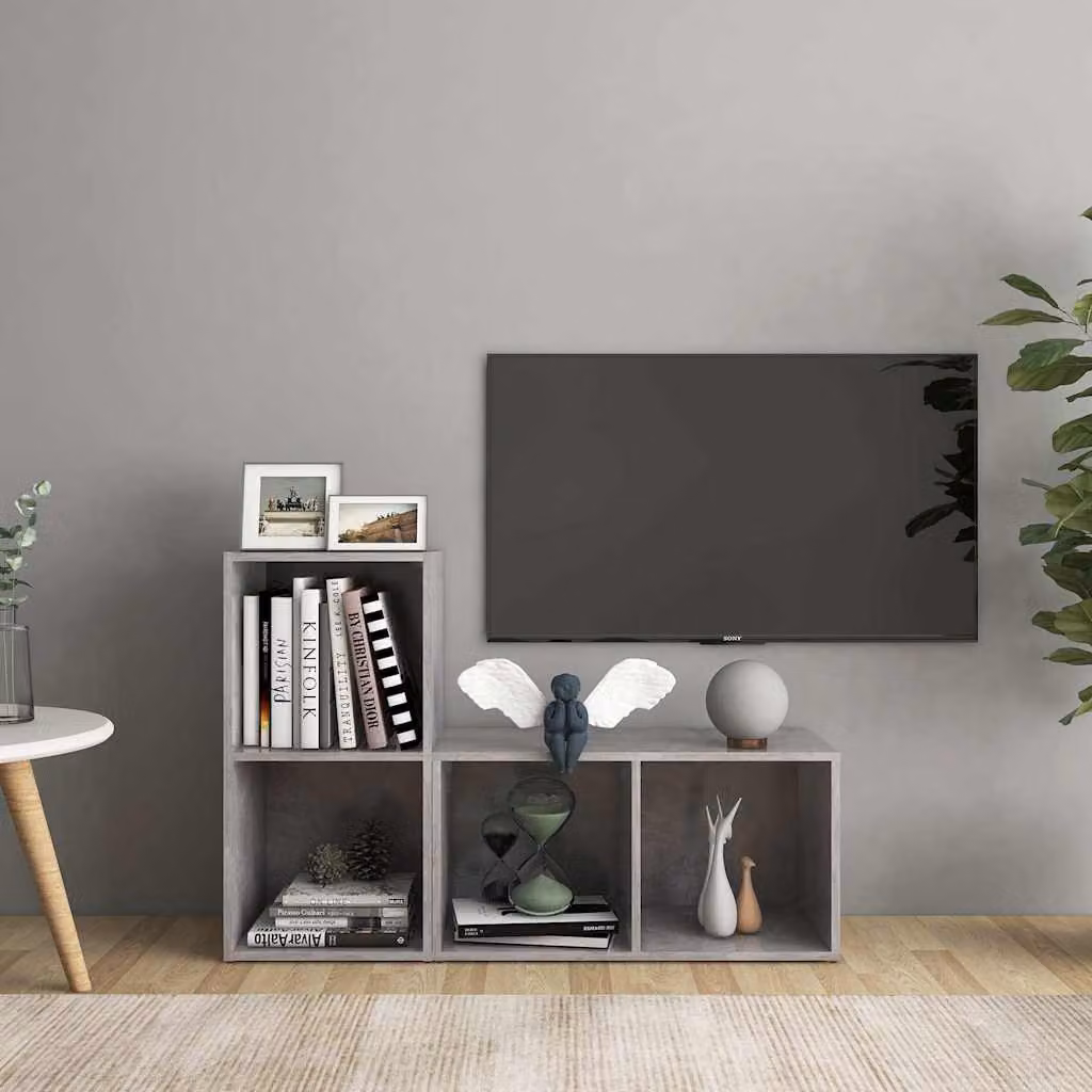 Set di 2 mobili TV moderni vidaXL in legno e MDF, colore grigio cemento, L 72 cm x P 35 cm x H 36,5 cm