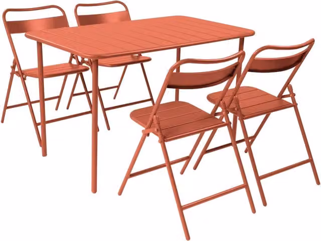 Set tavolo da giardino bistrot pieghevole in acciaio con 4 sedie,