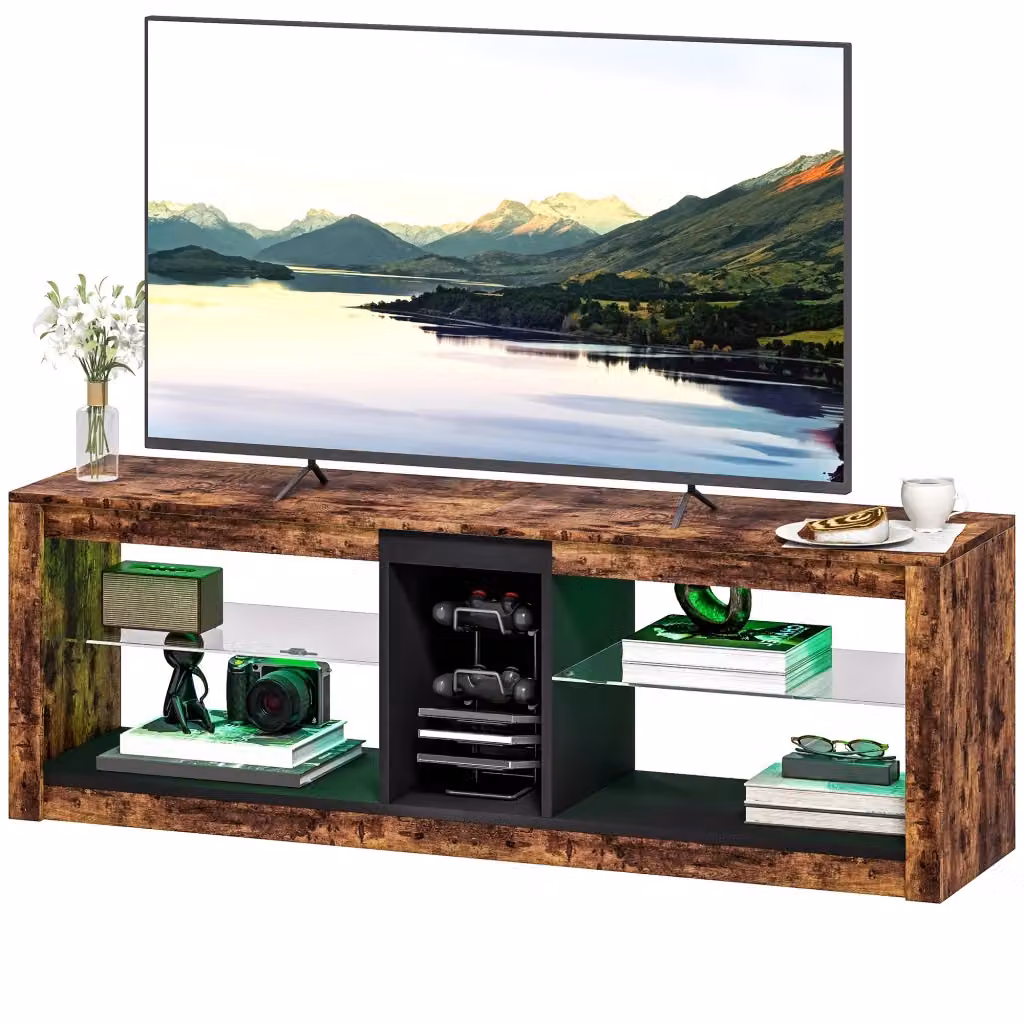 Mobile TV moderno Xylo marrone con luci LED integrate e telecomando L: 140 cm, P: 35 cm, H: 47 cm – 2