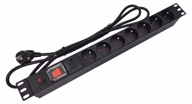 Barra di distribuzione dell'alimentazione per rack da 19 pollici (PDU), con 7 prese CEE 7/5, connettore CEE 7/7 dotato di interruttore e protezione