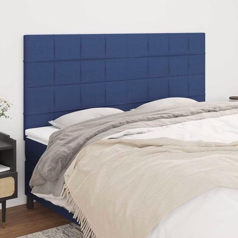 Testiera per letto imbottita vidaXL in tessuto blu con struttura in legno di larice L: 160 cm, P: 5 cm, H: 118-128 cm