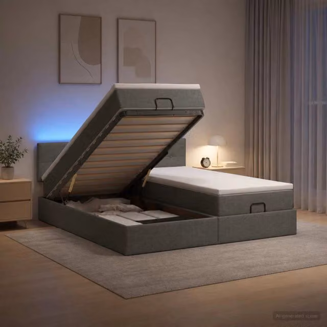 Letto Ottomano con Materasso e Illuminazione LED vidaXL Grigio e Bianco L: 200 cm, P: 200 cm, H: 203 cm – 1