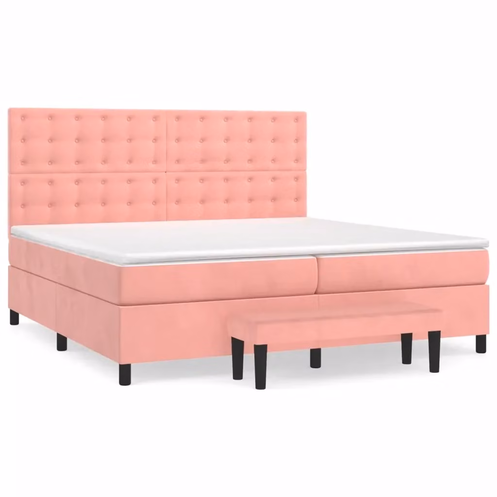 Letto con Giroletto a Molle e Materasso Ibrido vidaXL in Velluto Rosa e Bianco L/P/H: 200 x 200 x 128 cm – 2