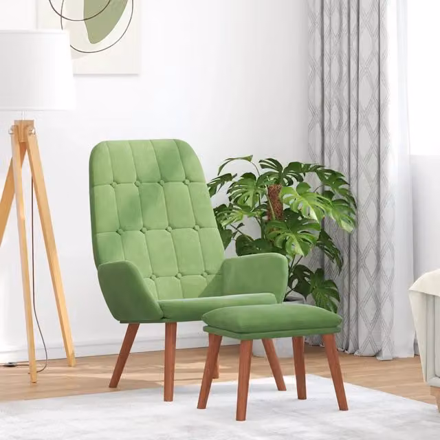 Poltrona Relax con Poggiapiedi vidaXL in Velluto Verde con Struttura in Legno e Metallo