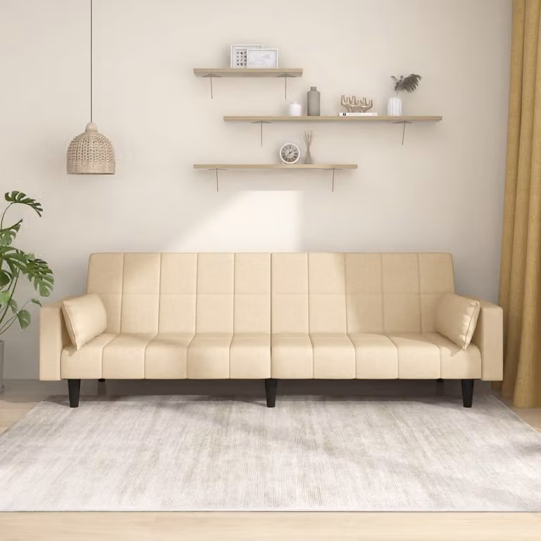 vidaXL Divano Letto Click-Clack Moderno in Tessuto Beige con Cuscini e Struttura in Legno Massello