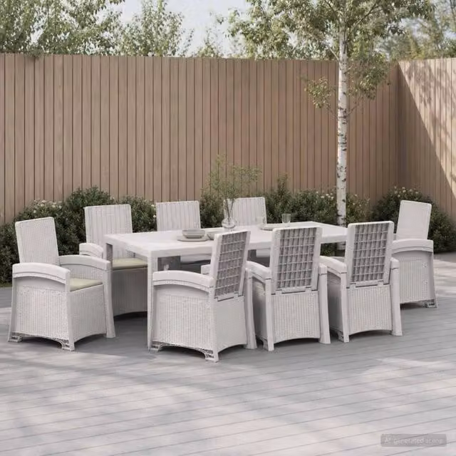 Set da pranzo da giardino moderno vidaXL in polyrattan, 9 pezzi, Bianco e Beige