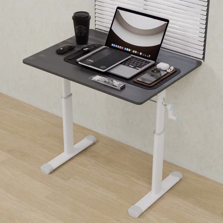 Scrivania – Tavolo da lavoro regolabile in altezza – 60 x 80 cm – Adatto a bambini e adulti – Struttura in metallo e legno – Base stabile – Grigio