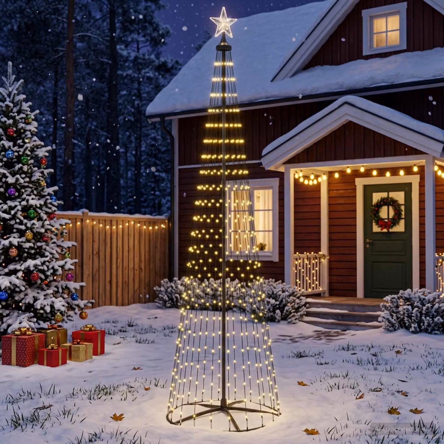 vidaXL Albero di Natale a cono LED 250 cm 470 LED Bianco caldo Acciaio