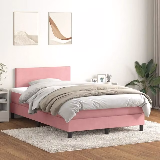 Letto con Giroletto a Molle e Materasso Ibrido vidaXL in Velluto Rosa e Bianco L/P/H: 223 x 120 x 88 cm – 1