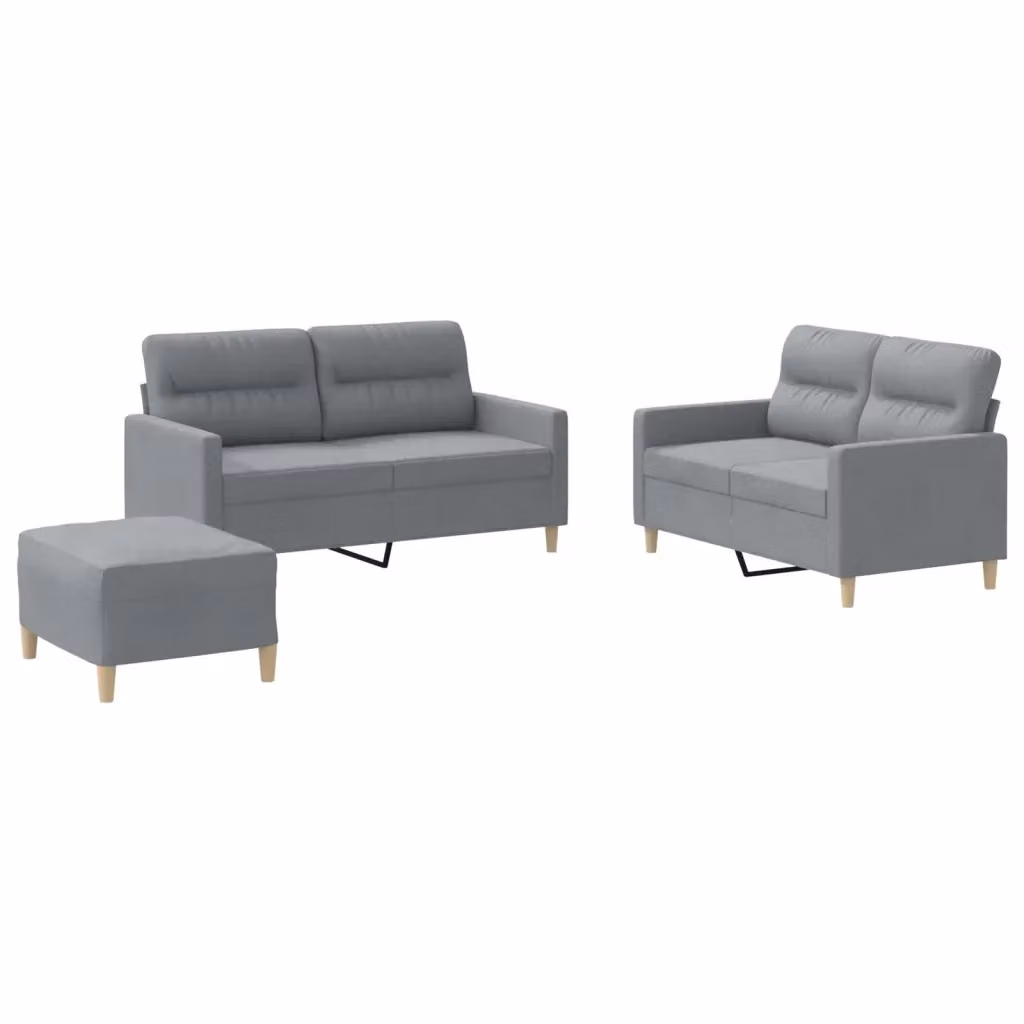 vidaXL Set di Divani 3 pz in Tessuto Grigio con Cuscini per Soggiorno – 2