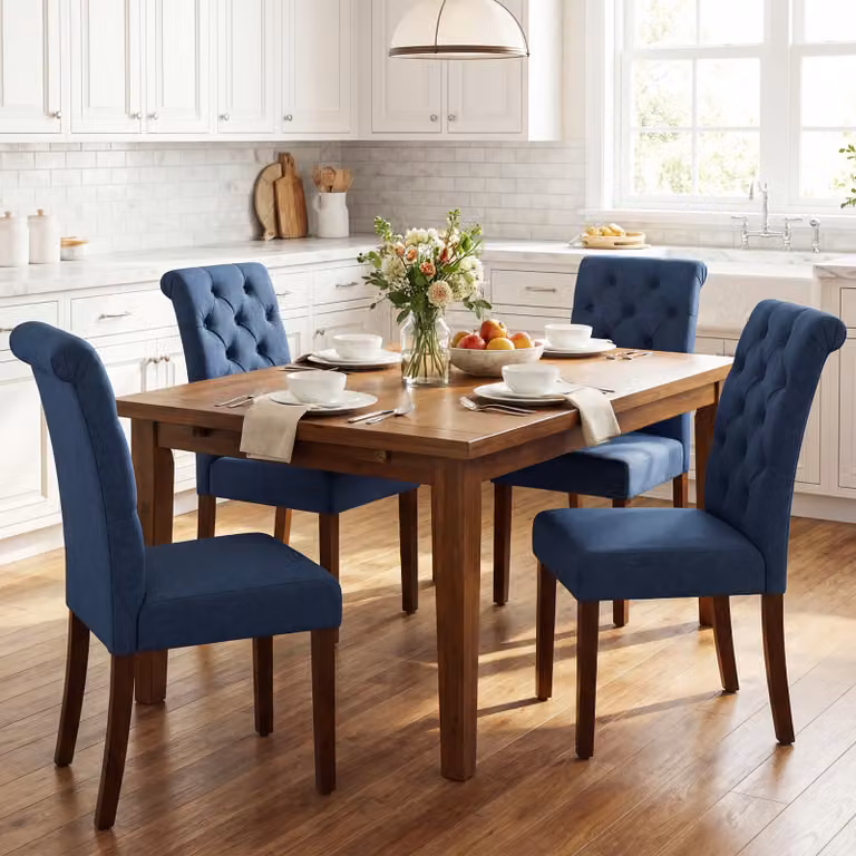Set di 2 sedie da cucina imbottite Costway con schienale alto e gambe in legno blu