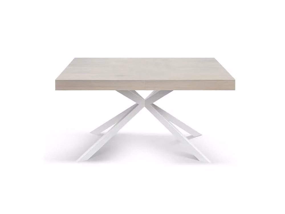 Tavolo CAMAIORE in legno, finitura olmo perla e base a X in metallo bianco, allungabile 160×90 cm - 240×90 cm