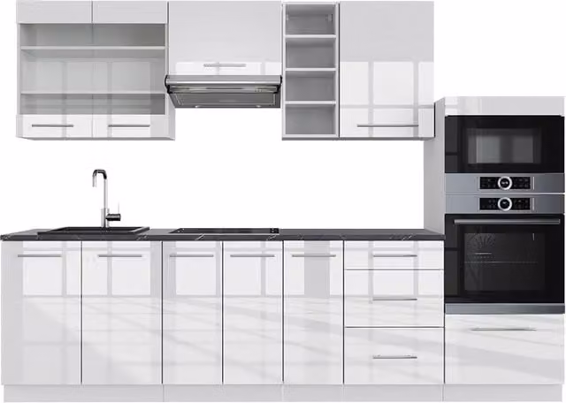 Cucina componibile moderna Fame-Line Vicco Bianco lucido, L: 280 cm, senza piano di lavoro