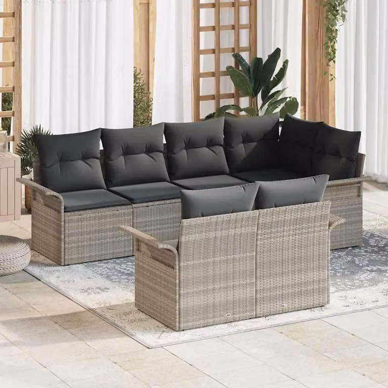 Maison Exclusive - Set Divano da Giardino 7 pcs Grigio chiaro Poly Rattan