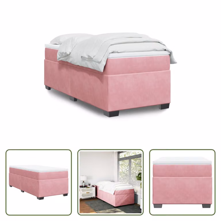 The Living Store Letto a molle con materasso Rosa 80x200 cm Velluto