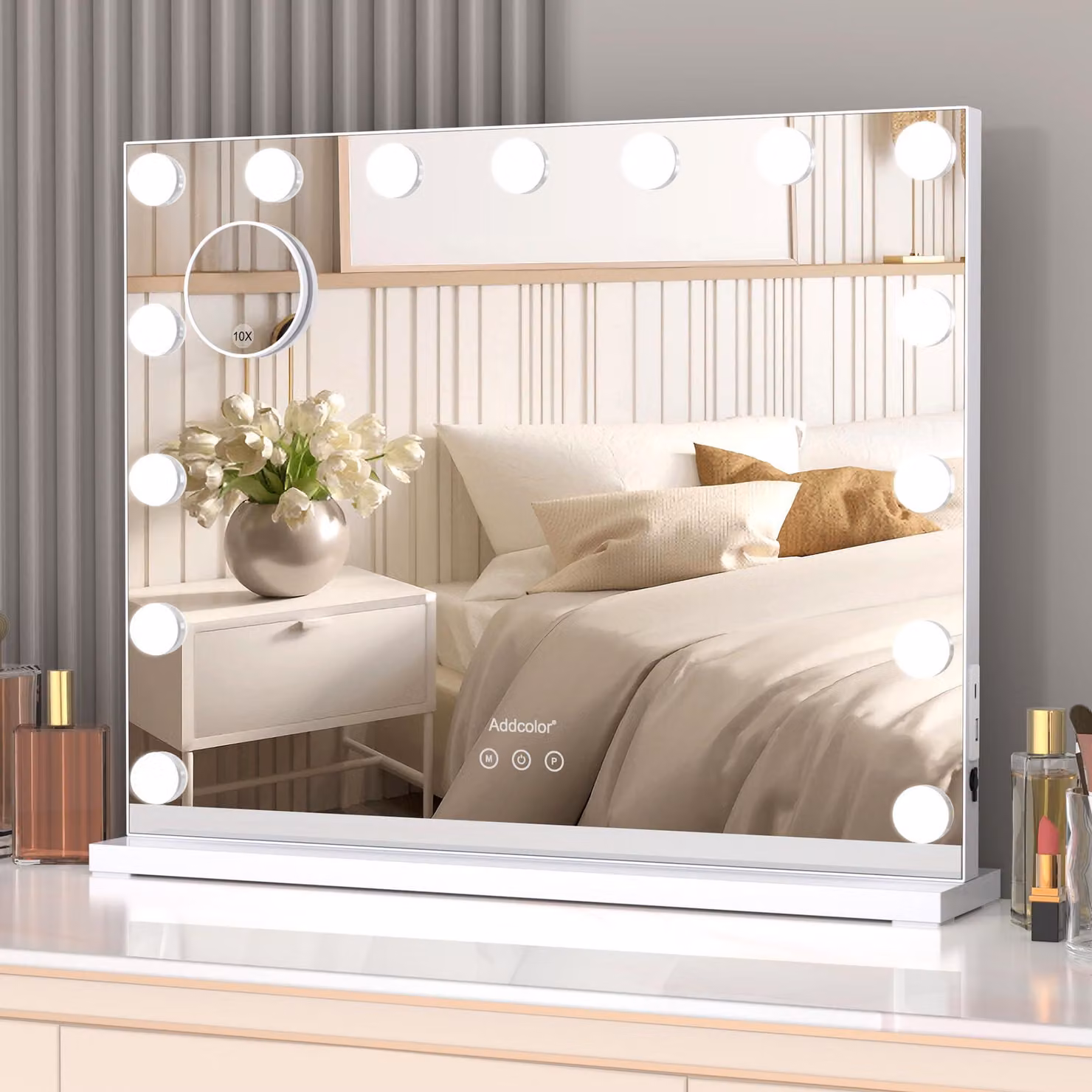 Specchio da trucco ADDCOLOR con illuminazione, specchio in stile Hollywood con 15 luci a LED e