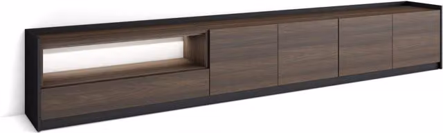 Mobile TV Soggiorno, 310x50x37 cm, Per TV fino a 80", LED, Rovere scuro e Nero