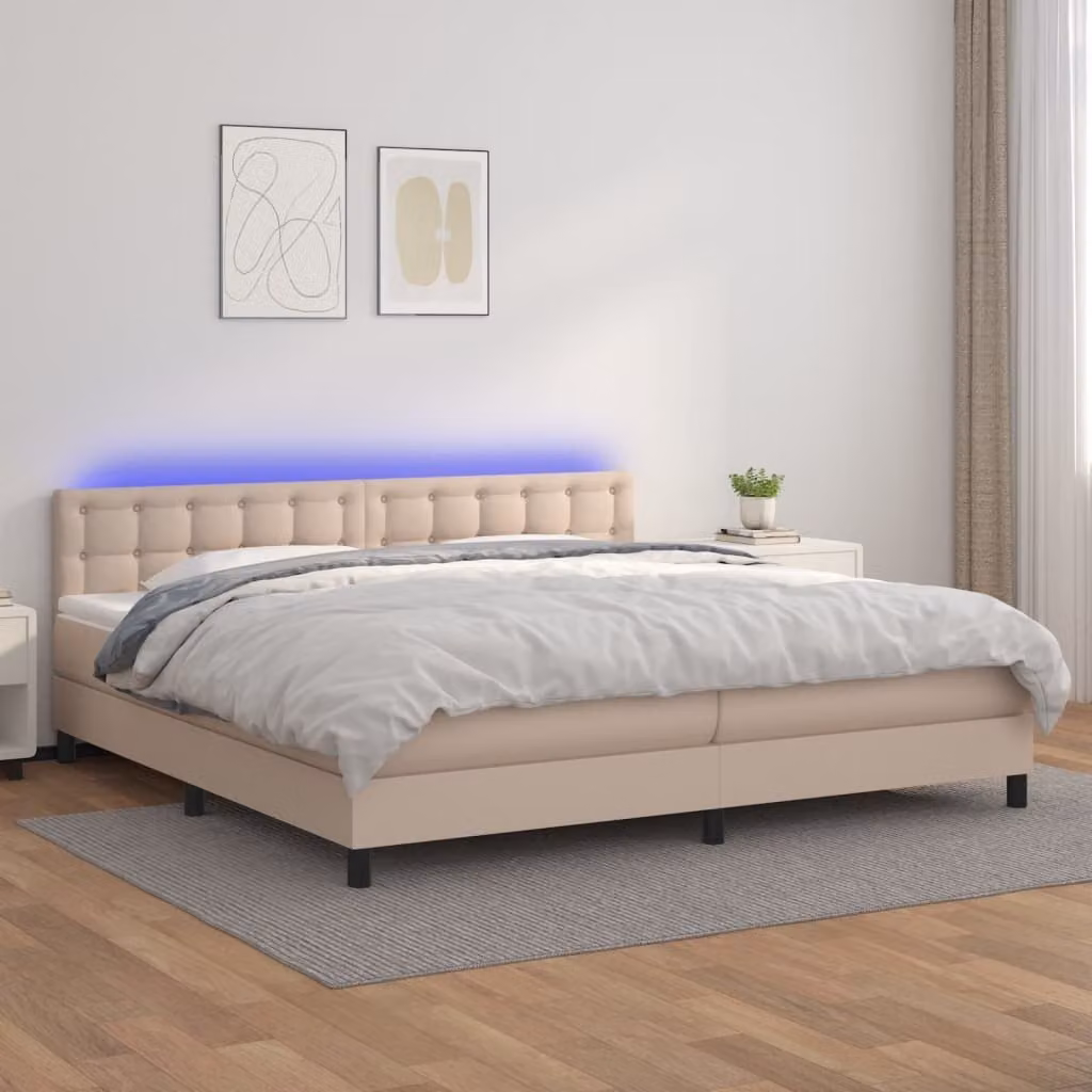 Maison Exclusive - Letto box spring materasso e LED cappuccino 200x200cm pelle artificiale