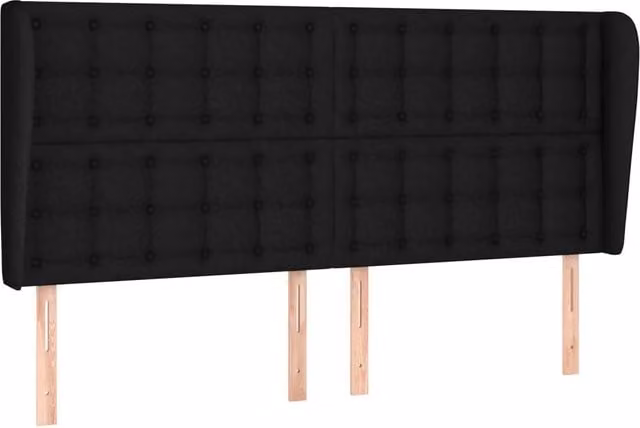 Testata ad orecchio nera in tessuto con struttura in legno di larice L: 163 cm, P: 23 cm, H: 118/128 cm