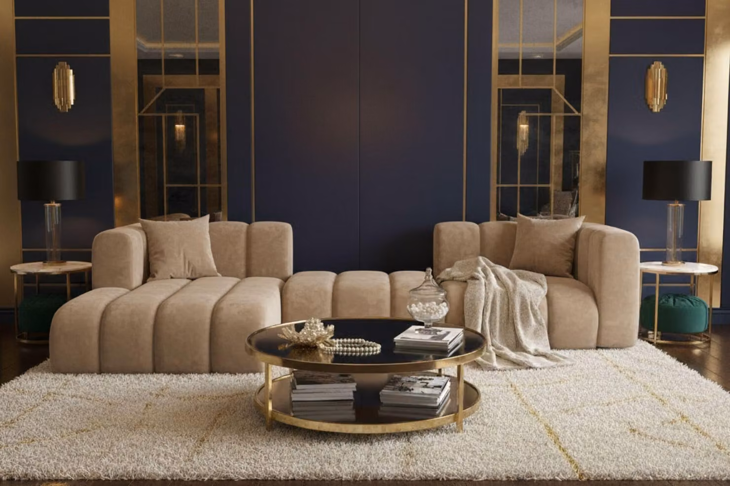 Divano angolare Kaiser Möbel a forma di L Grand L 319 cm, tessuto velluto Salvador, beige, sinistro