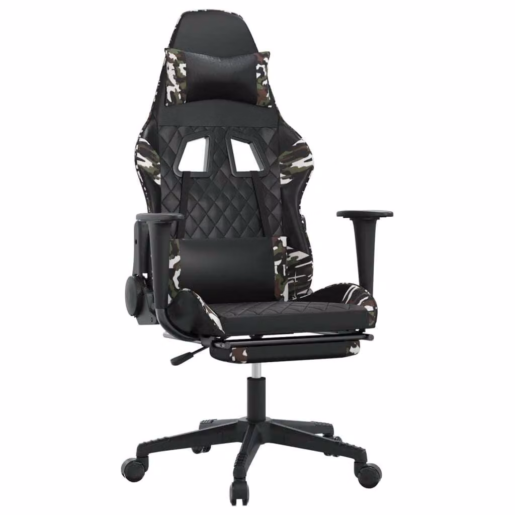 Sedia da Gaming con Poggiapiedi Nero e Mimetico in Pelle finta