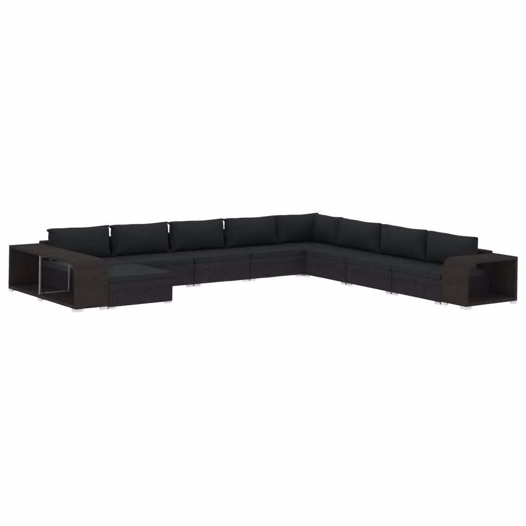 Set di Divani da Giardino vidaXL 11 Pezzi con Cuscini e Tavolino, Design Moderno a L in Polyrattan Nero con Struttura in Acciaio – 2