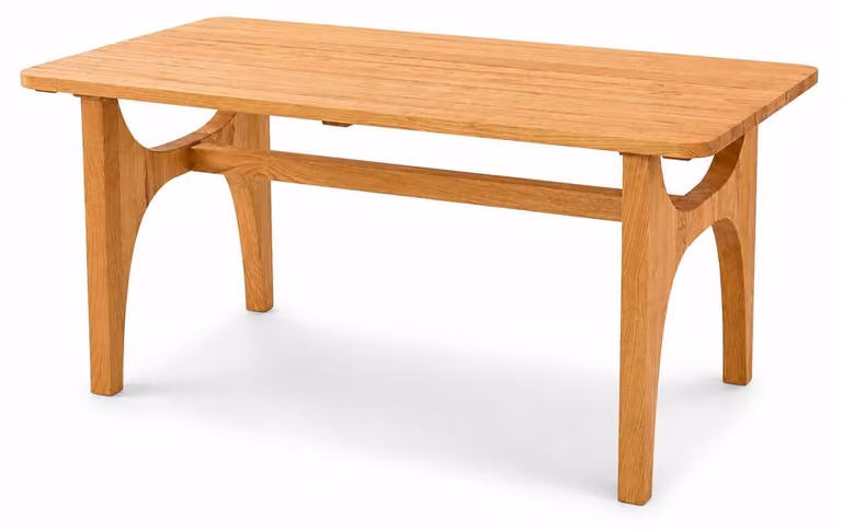 Tavolino da esterno moderno in legno naturale, stile elegante, forma rettangolare, robusto, ideale per la terrazza