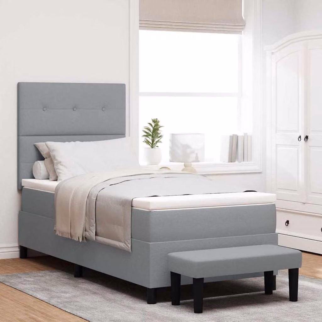 Maison Exclusive - Letto boxspring con testiera grigio chiaro 90 x 190 cm in tessuto