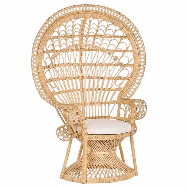 Sedia in Rattan Beige e Marrone BELIANI con Schienale Alto e Cuscino per Interni ed Esterni L: 120 cm, P: 50 cm, H: 150 cm