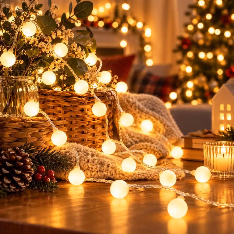Catena luminosa a LED, 5 metri, 40 LED bianco caldo, alimentazione USB, grado di protezione IP42