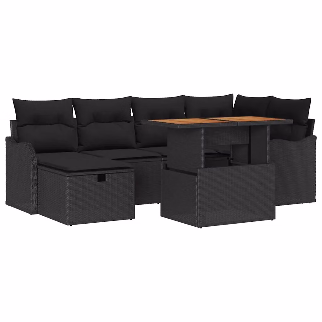 Set Divano da Giardino vidaXL in Polyrattan Nero con Cuscini e Tavolino da 7 Pezzi – 2