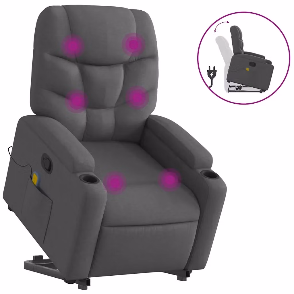 Poltrona Alzapersona Reclinabile con Massaggio vidaXL Grigio con Braccioli e Supporto Elettrico per Senior – 2