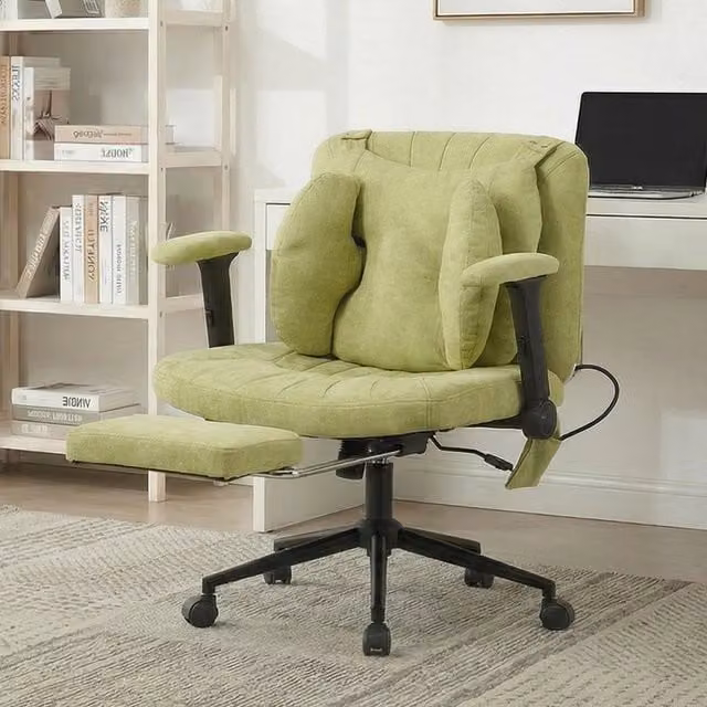 Sedia da ufficio girevole Minimal verde con poggiapiedi, braccioli e rotelle