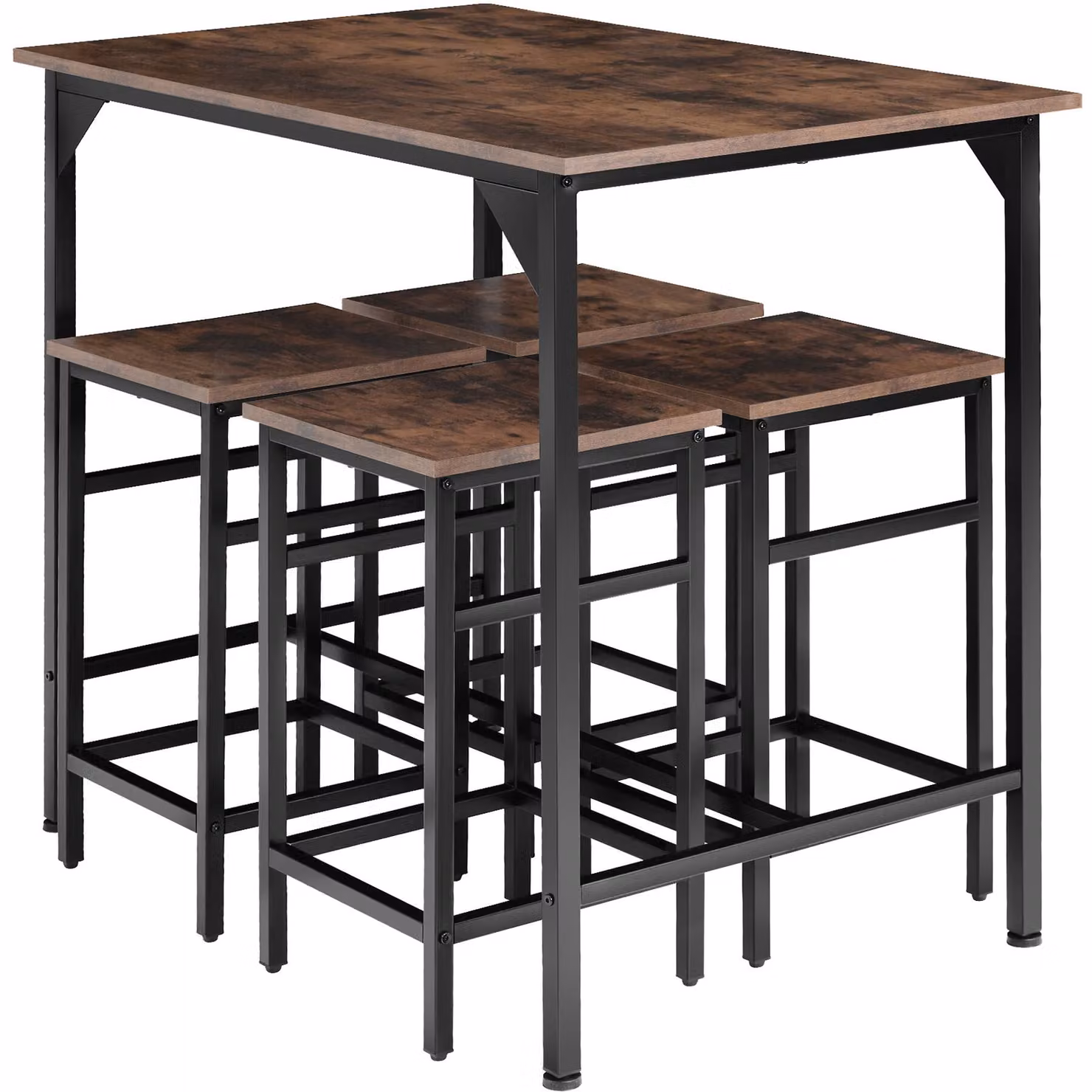 Set tavolo da bar e 5 sedie TecTake in stile industriale marrone con piano rettangolare in legno e struttura in metallo – 2