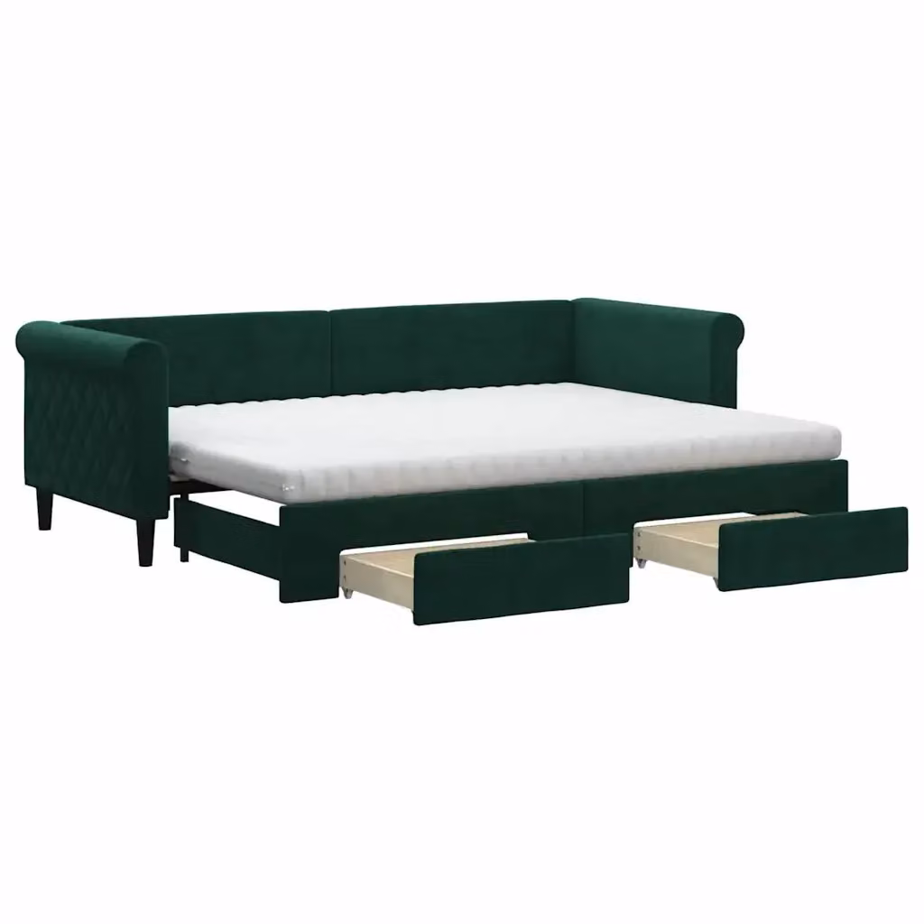Divano Letto Estraibile con Cassetti vidaXL in Velluto Verde, L 80 cm x P 200 cm – 2