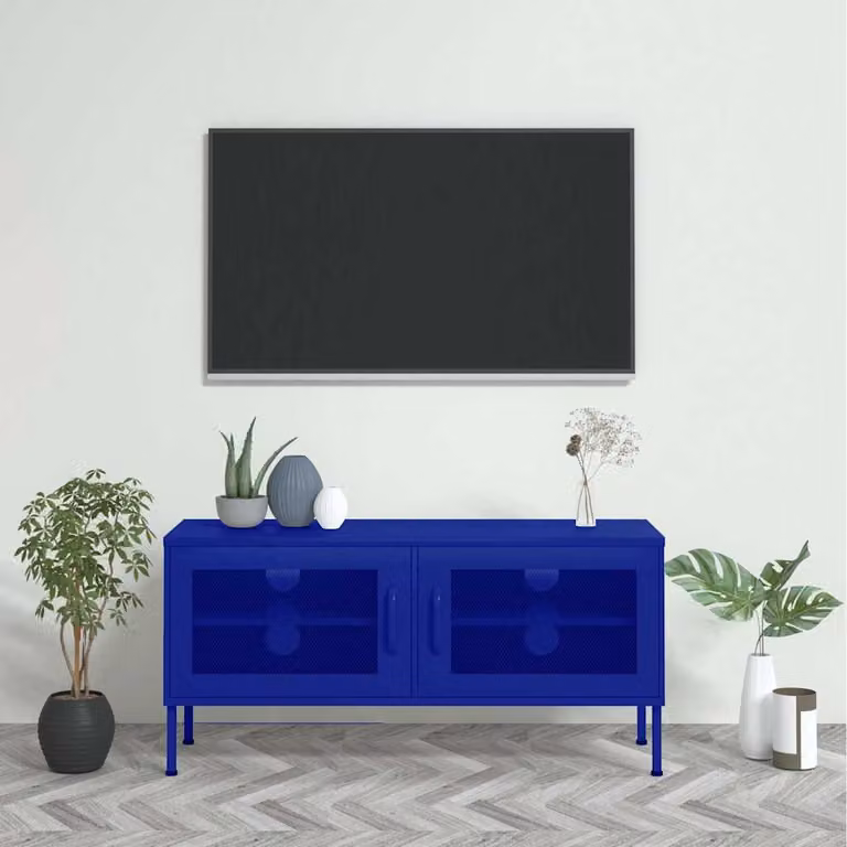 Mobile TV vidaXL Blu Marino in Metallo L: 105 cm, P: 35 cm, H: 50 cm