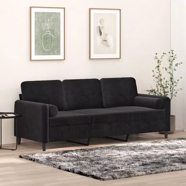 Divano a 3 Posti con Cuscini-Sofa 3 Posti con Cuscini Nero 180 cm in Velluto 676813